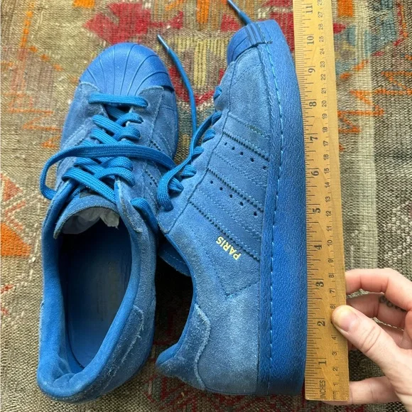 ADIDAS SUPERSTAR LOW TRAINERS 80s City Series "Paris", Blue suede